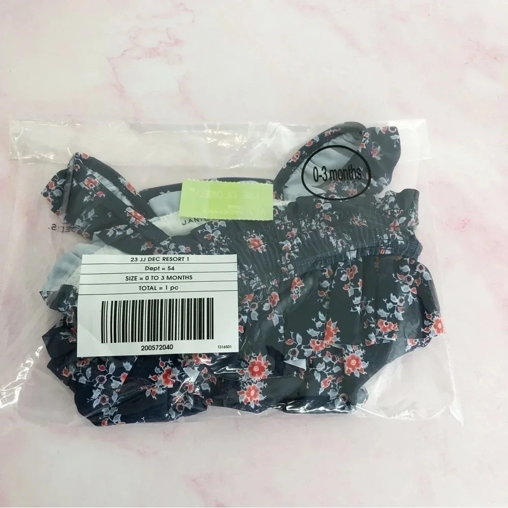 NWT Janie and Jack swimsuit Merchant Marine floral‎ smocked one piece 0-3 months